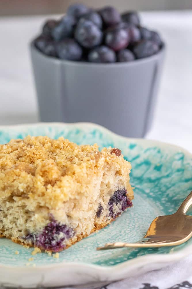 blueberry coffee cake with fork