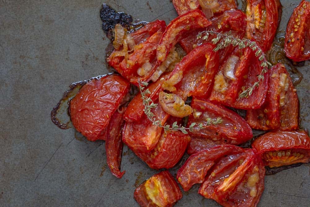 Roasted tomatoes on pan