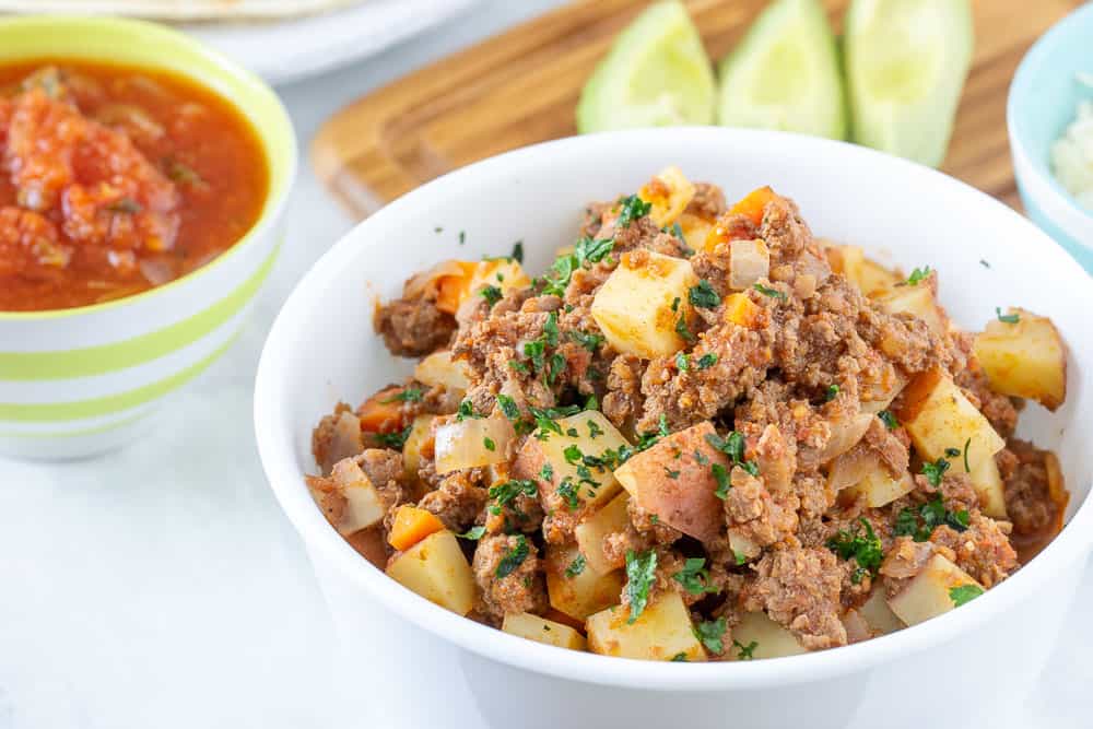 Bison picadillo in bowl horizontal