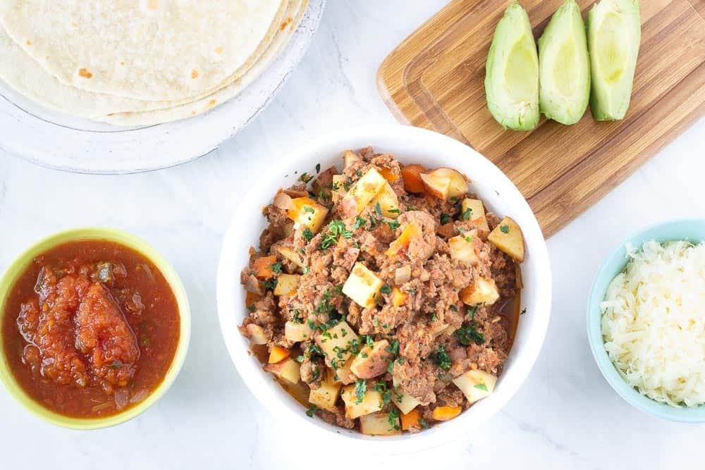 Ground bison picadillo overhead