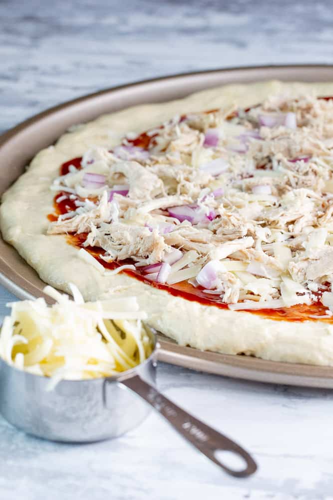 unbaked bbq pulled pork pizza