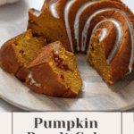 Pumpkin bundt cake with cranberry swirl.