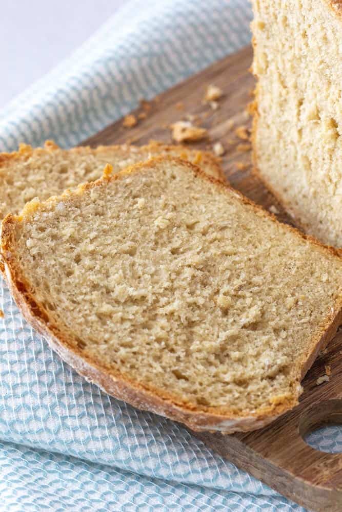 close up of bread slices on a cutting board