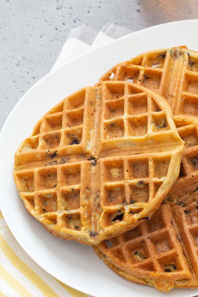 Blueberry waffles on a serving plate