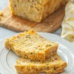 sliced beer bread on a gray plate