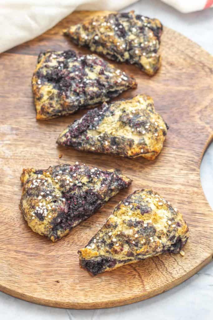 black raspberry scones on a tray