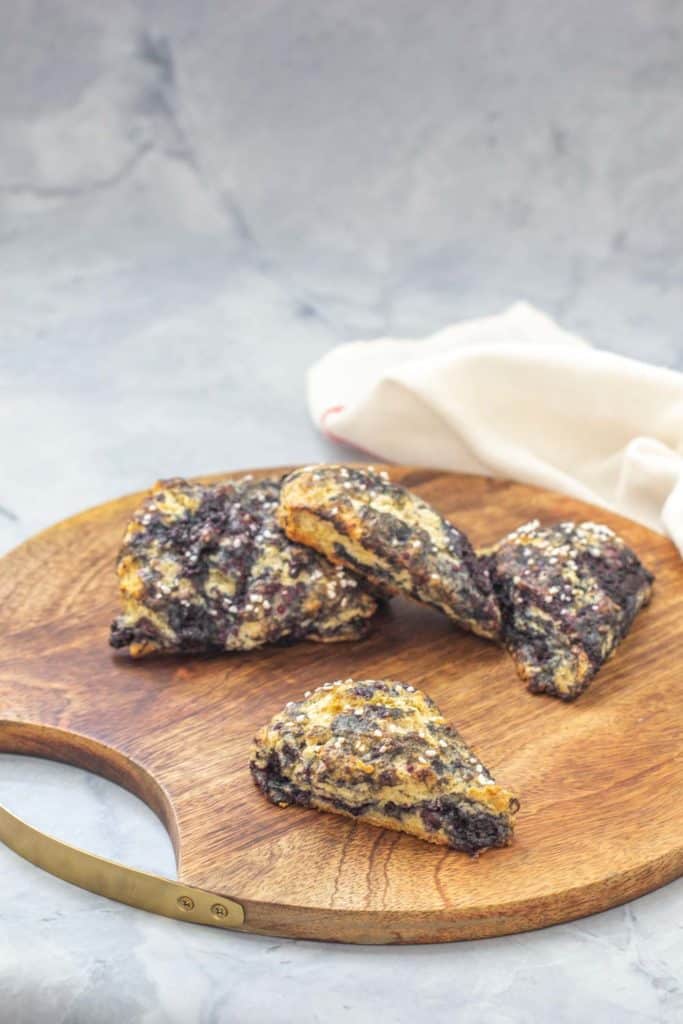 black raspberry scones on a serving tray