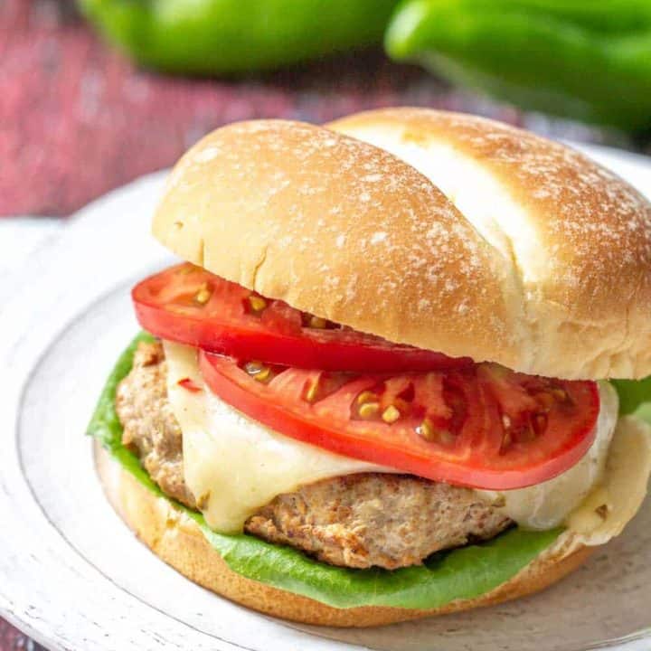 hatch chile turkey burger on a plate
