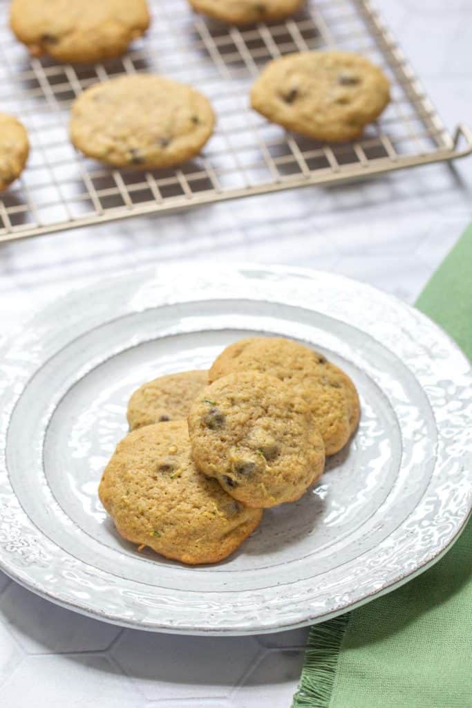 zucchini chocolate chip cookies on a plate