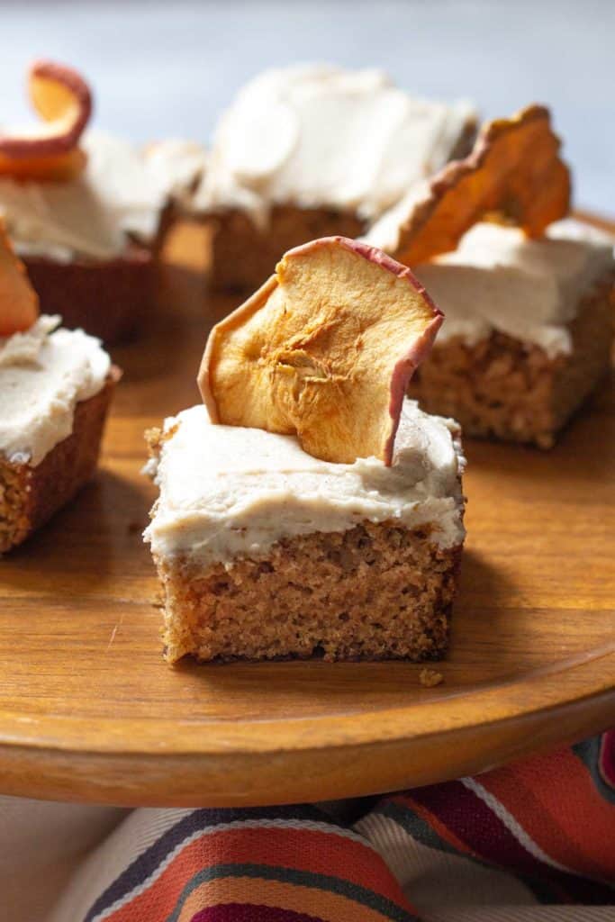 cake stand with apple spice cake slices