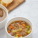white bowl of beef bulgur soup