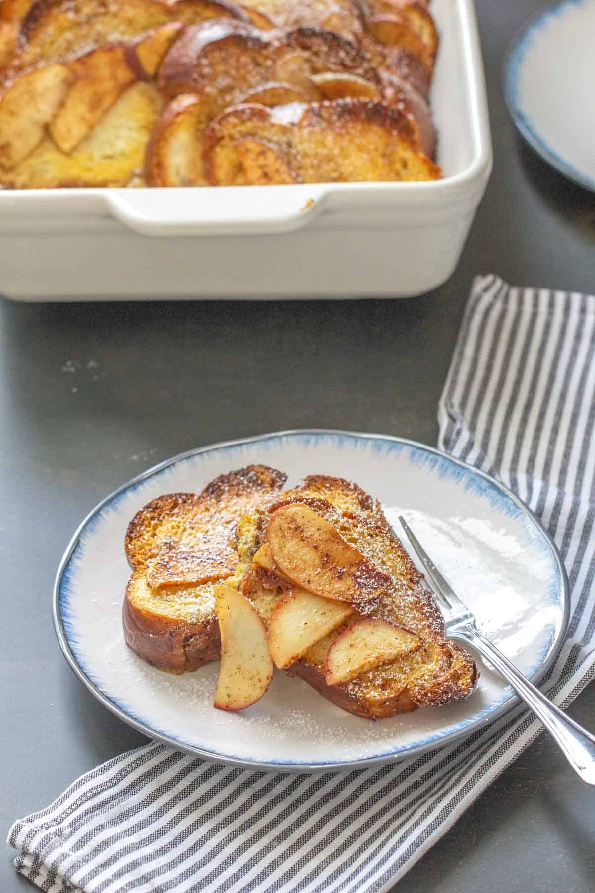 apple cinnamon french toast slices on a plate