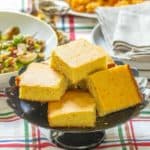 plate of buttermilk cornbread on holiday table