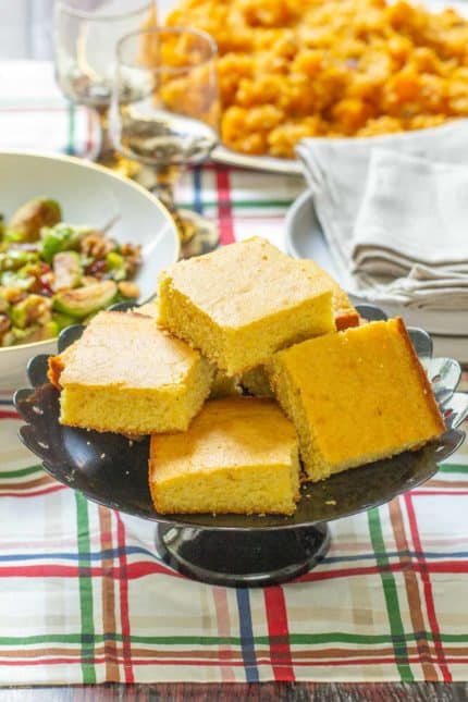 plate of buttermilk cornbread on holiday table