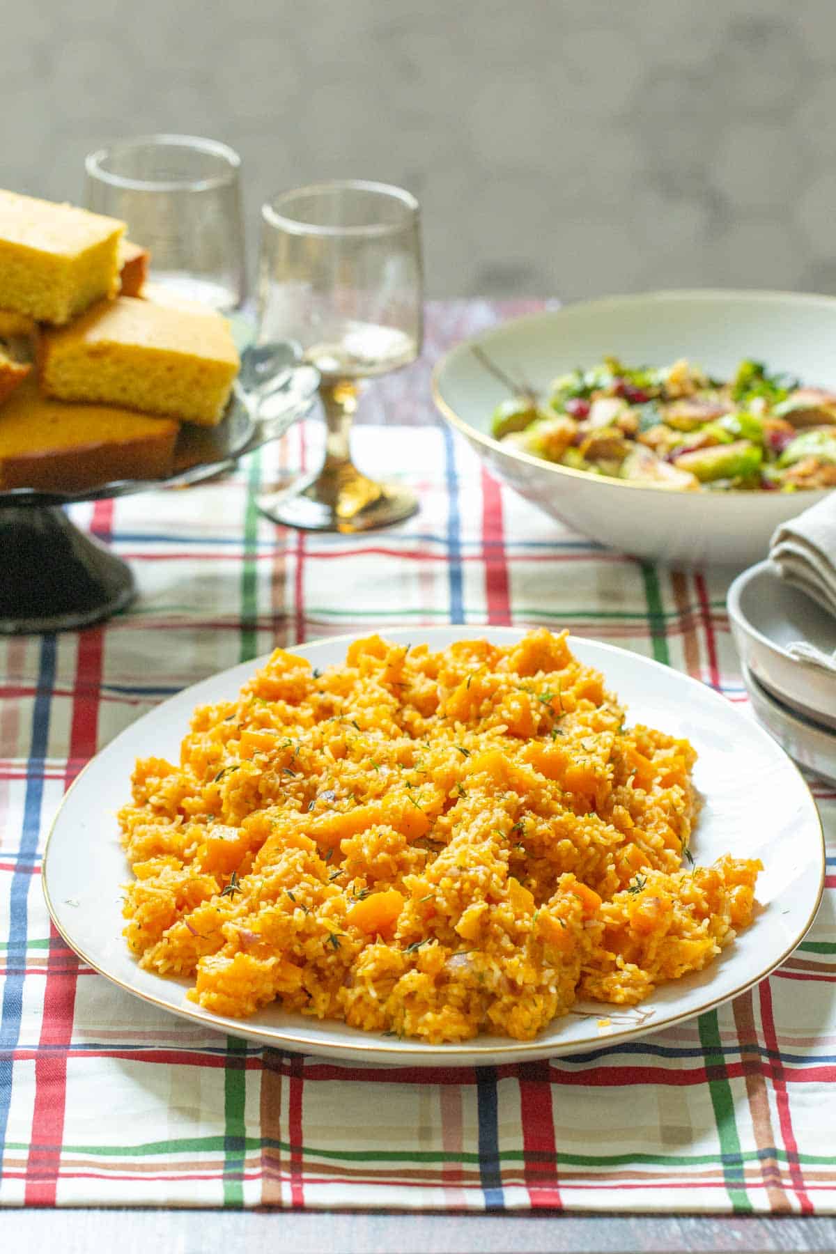butternut squash pilaf on holiday table