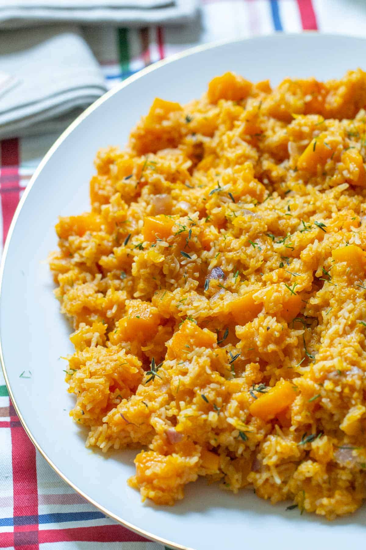 butternut squash pilaf on a platter