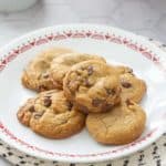 chocolate chip cookies on a white plate