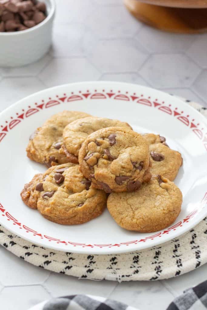 chocolate chip cookies on a white plate