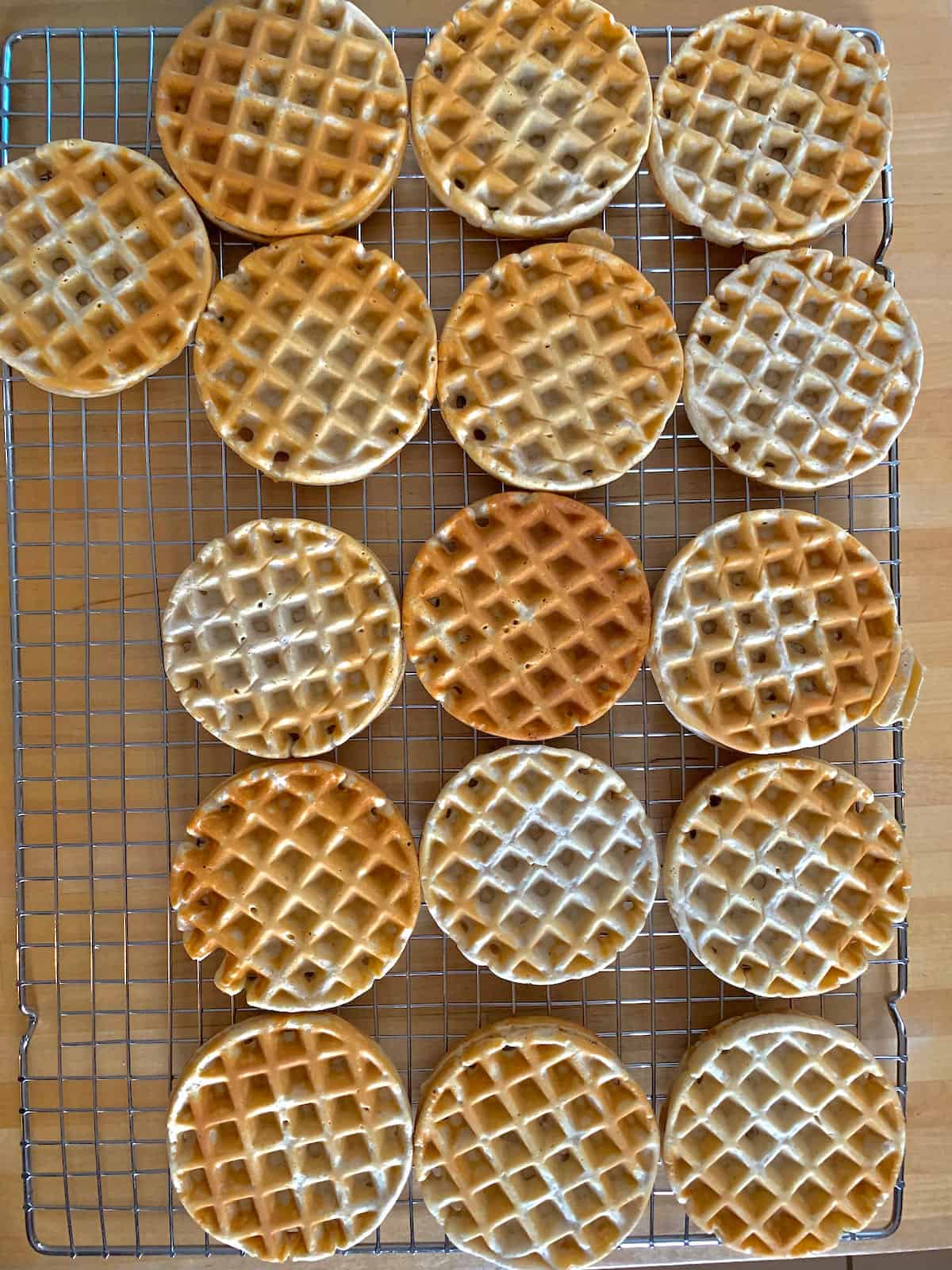 peanut butter waffles on a cooling rack