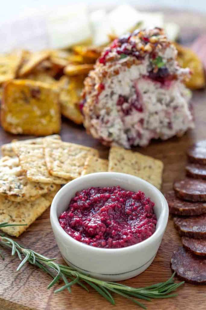 whole grain cranberry mustard in small white bowl