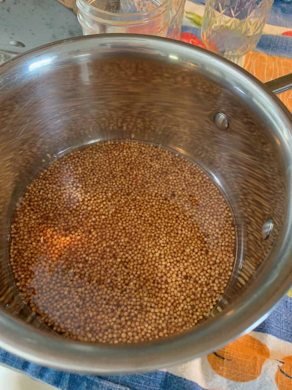 mustard seeds soaking in vinegar