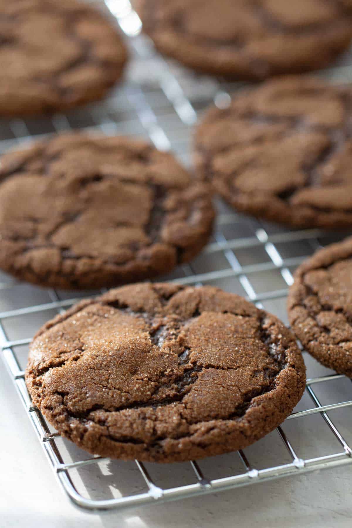 Mexican hot chocolate cookies on a cooling rack