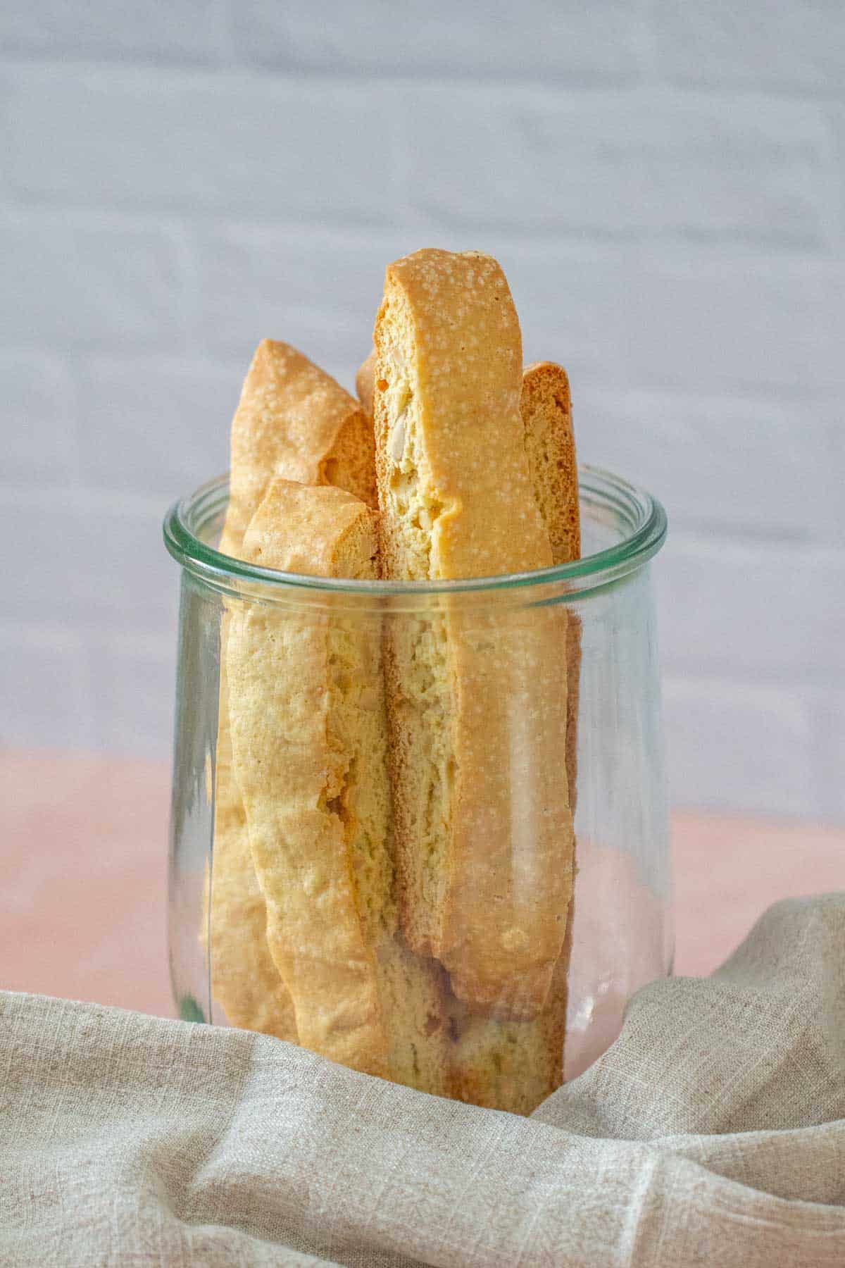 almond biscotti in a glass jar