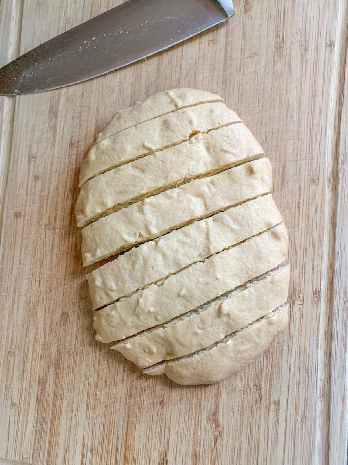 baked biscotti dough sliced