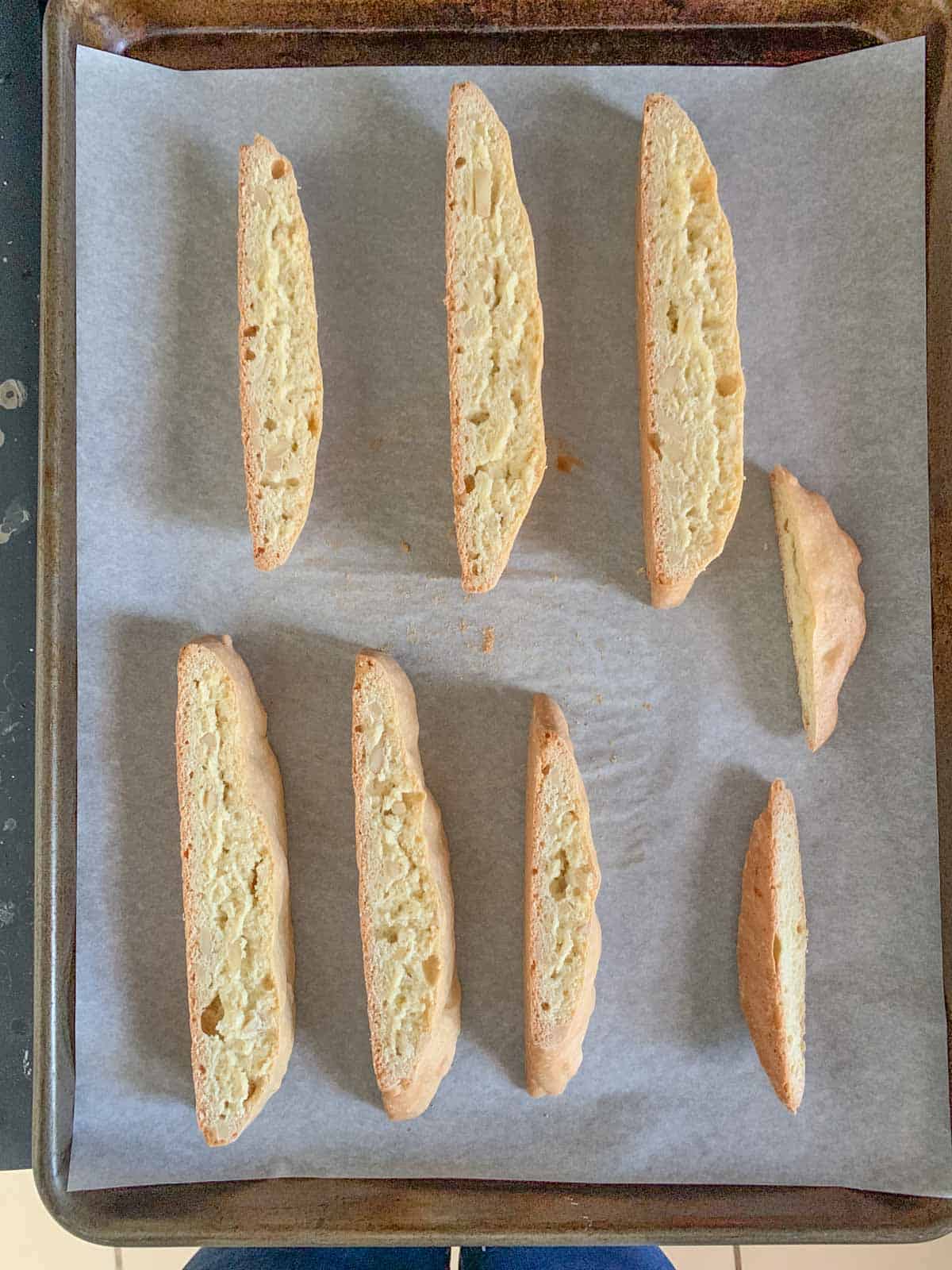 baked biscotti on sheet pan