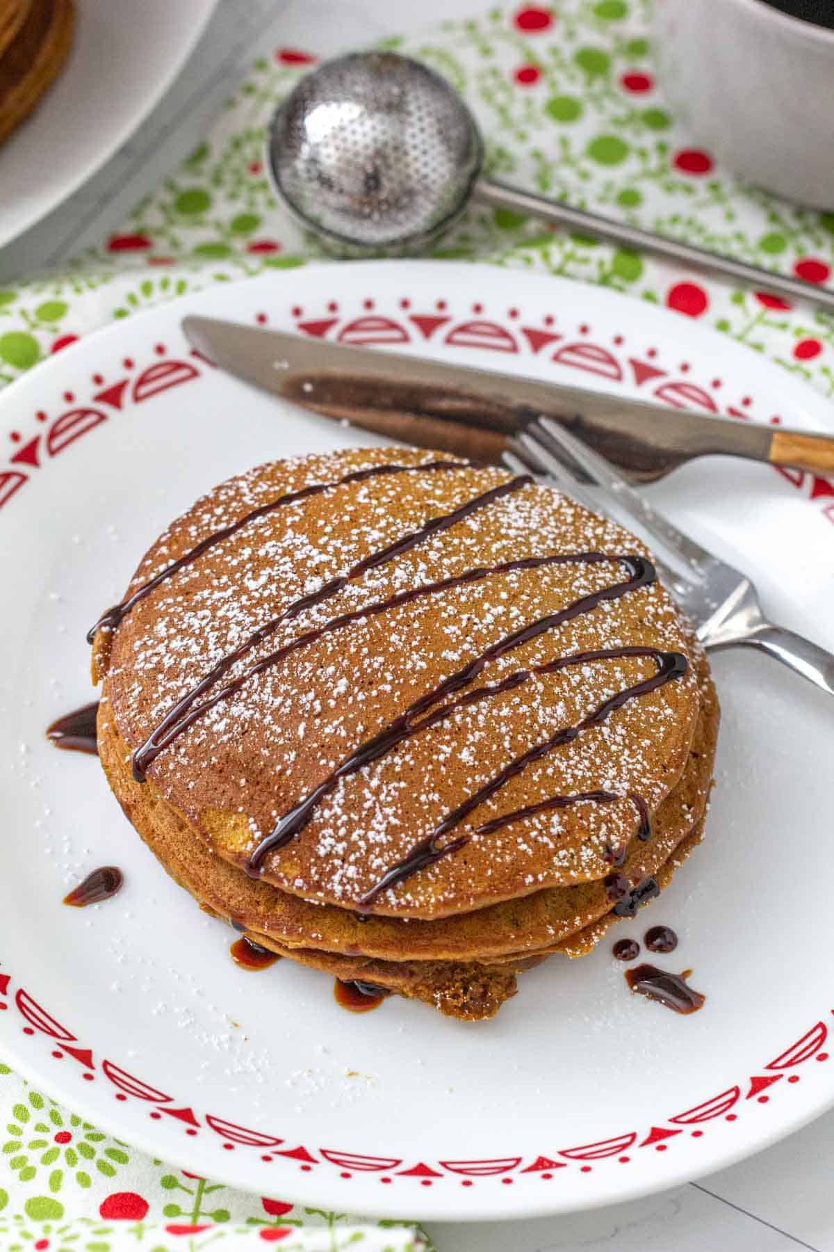 gingerbread pancakes with molasses drizzle