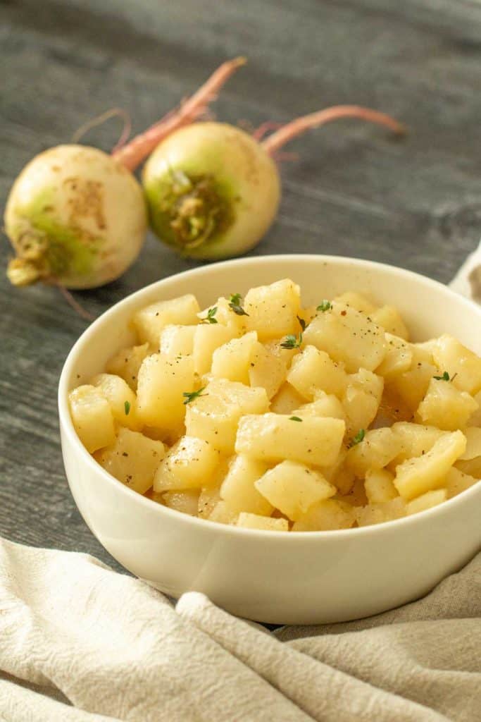 bowl with glazed turnips