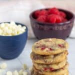 stack of raspberry white chocolate cookies