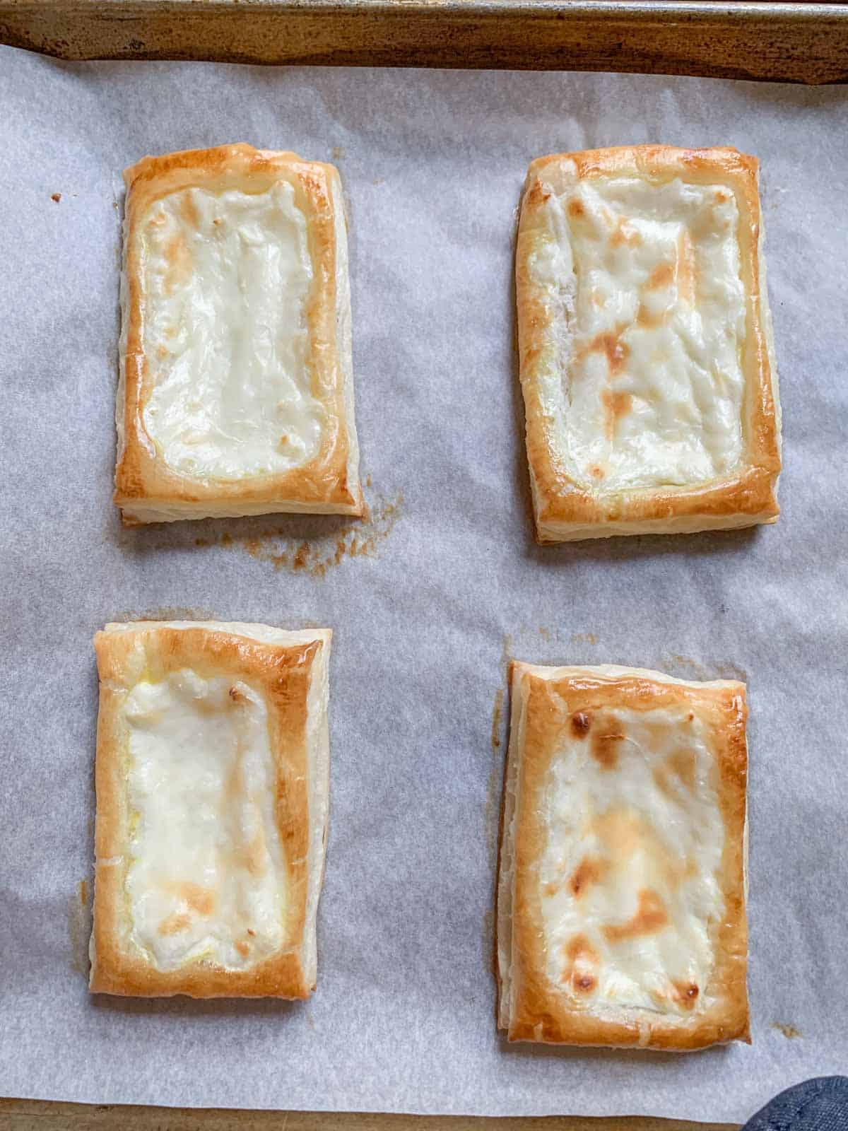 baked Starbucks cheese danishes on baking sheet