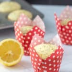 lemon poppy seed muffins on countertop