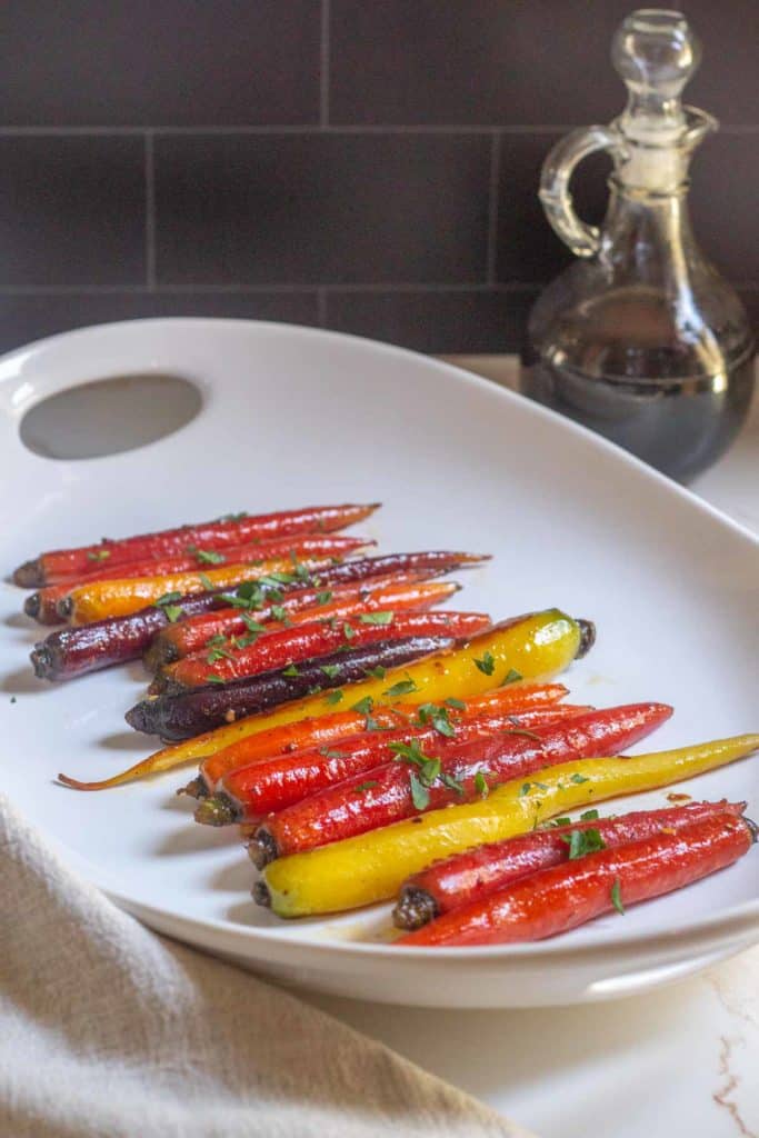 serving platter of maple glazed carrots