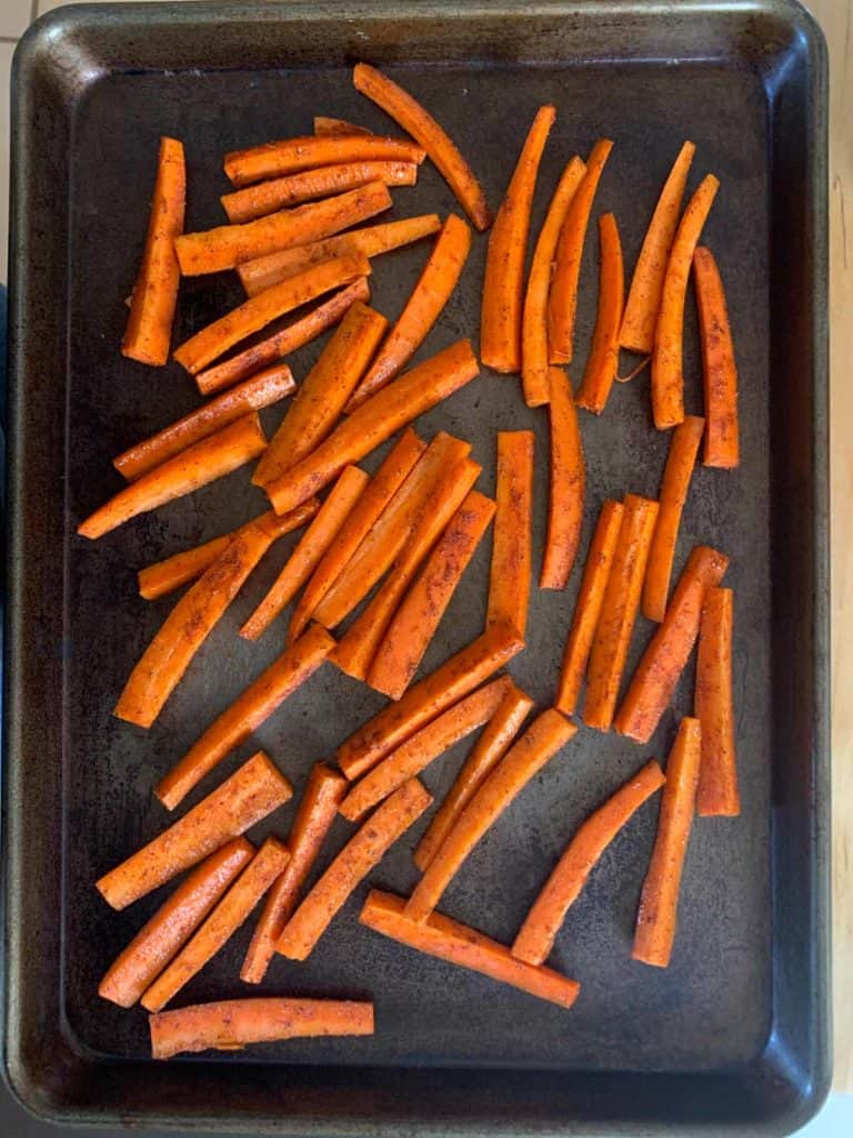 carrot fries on sheet pan