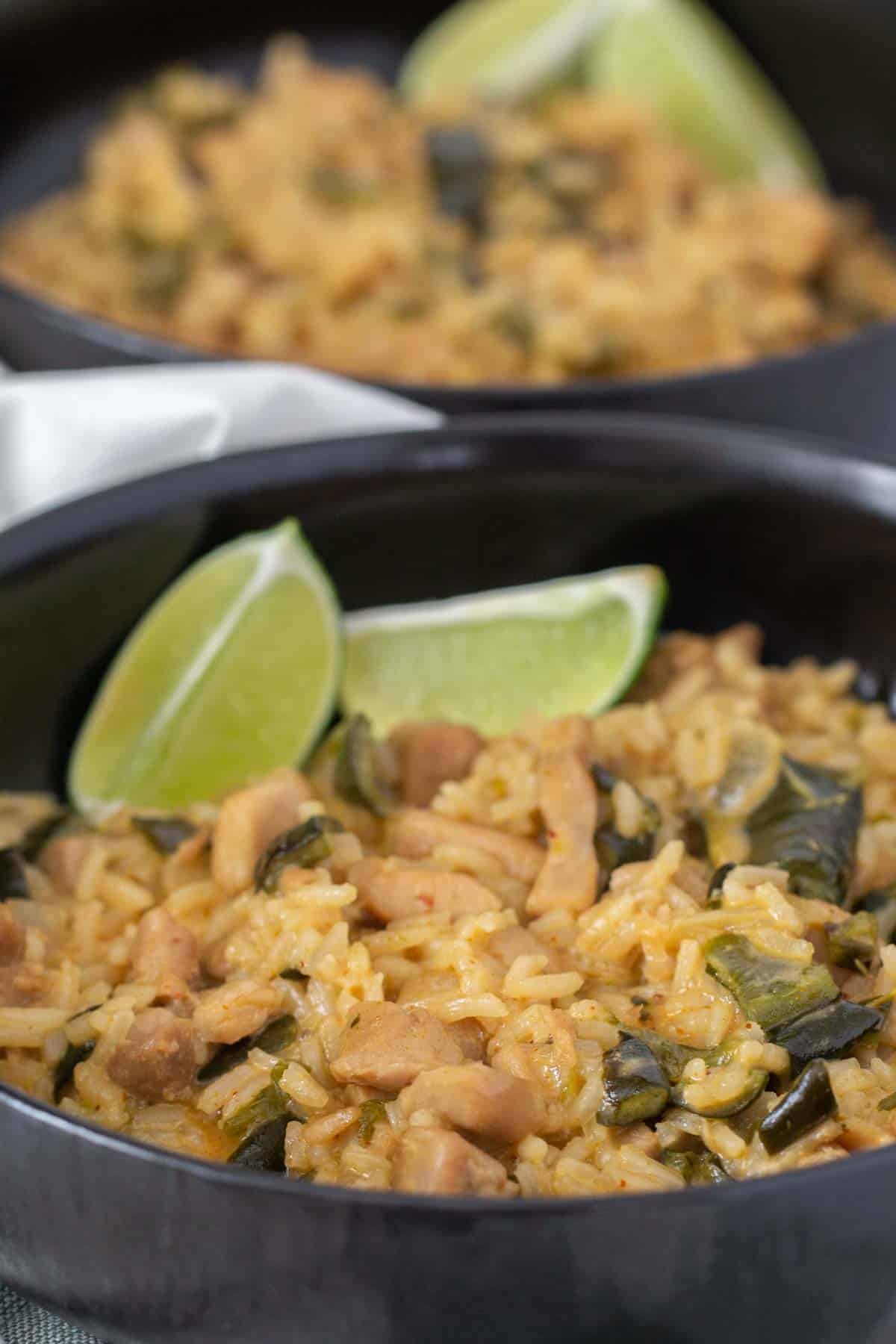 bowl of creamy chicken poblano with lime