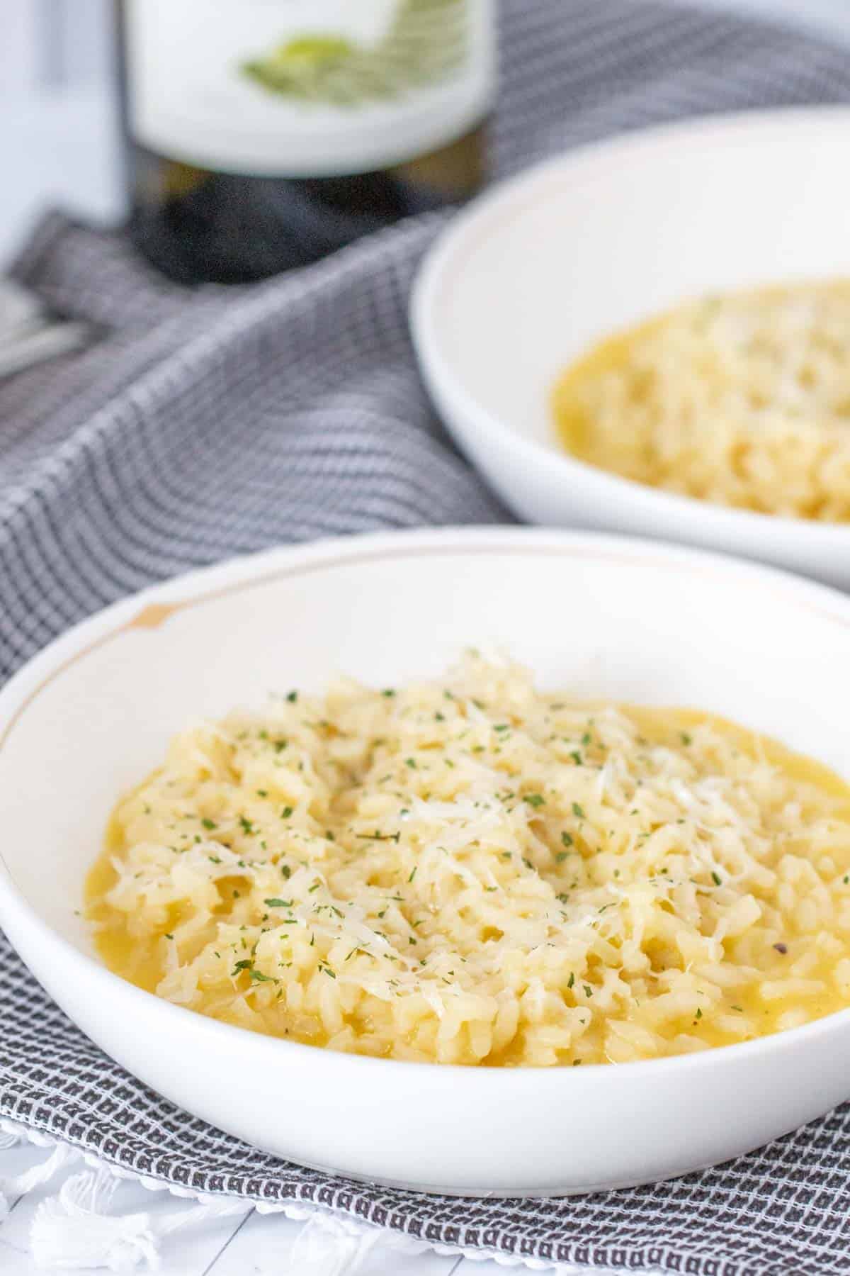 parmesan risotto in white bowl