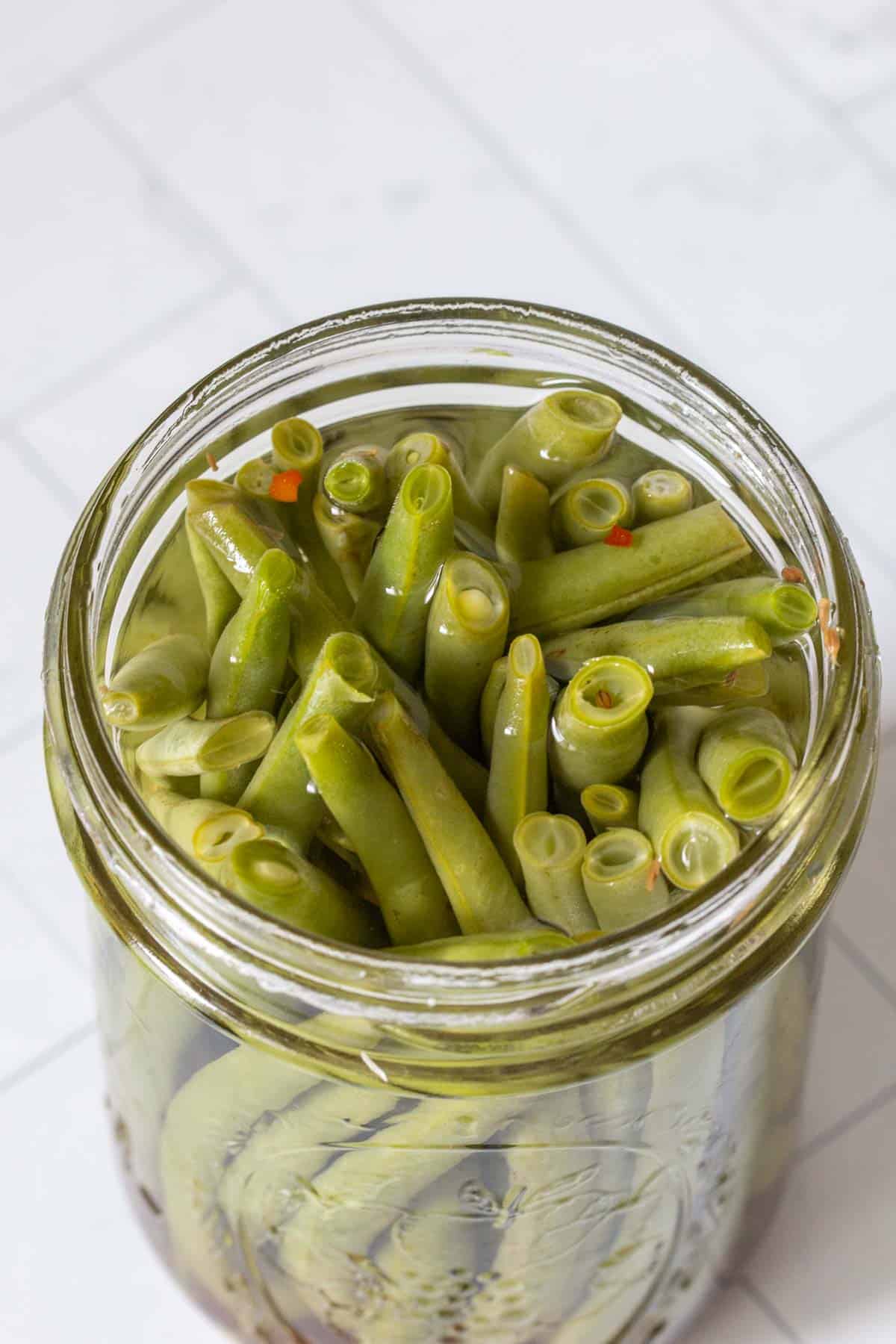 pickled green beans in jar