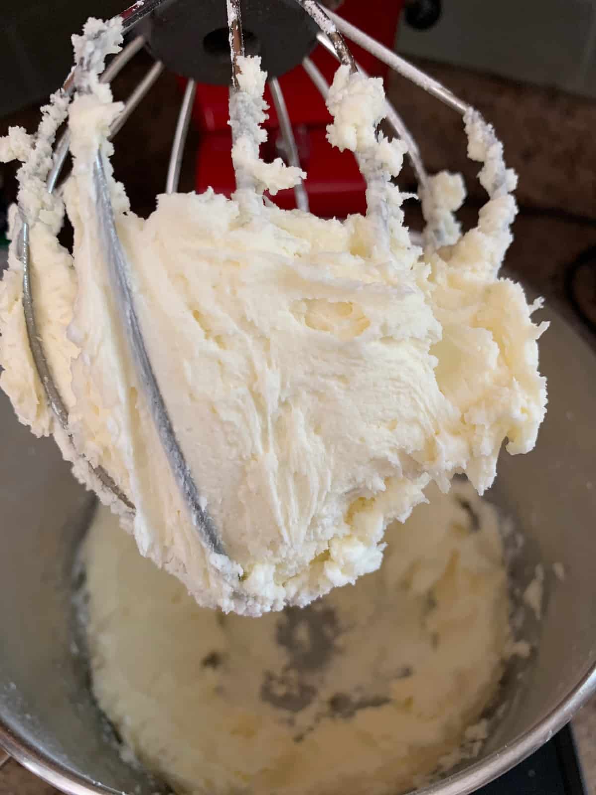 american buttercream process in mixing bowl