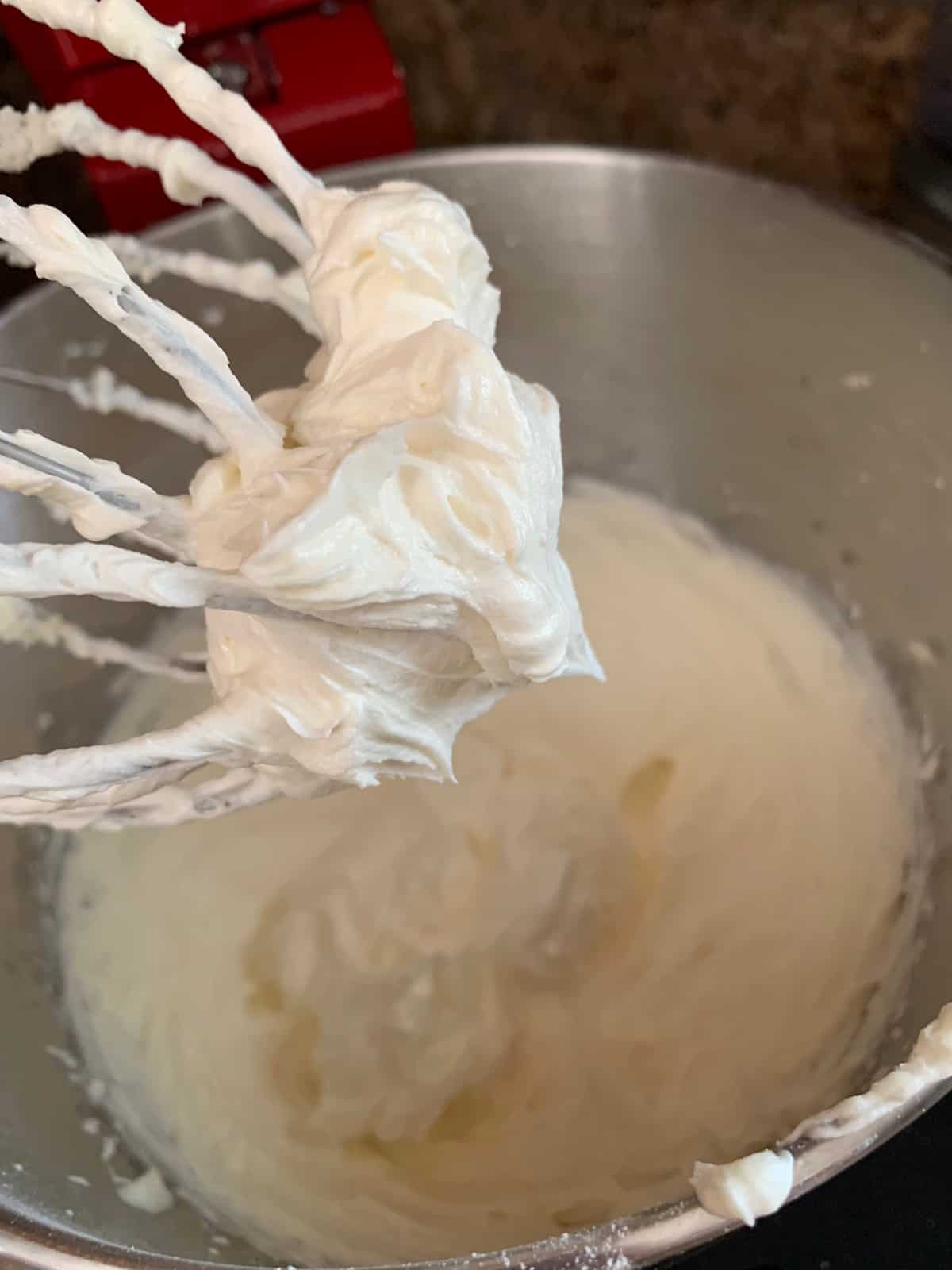 whipped american buttercream in mixing bowl