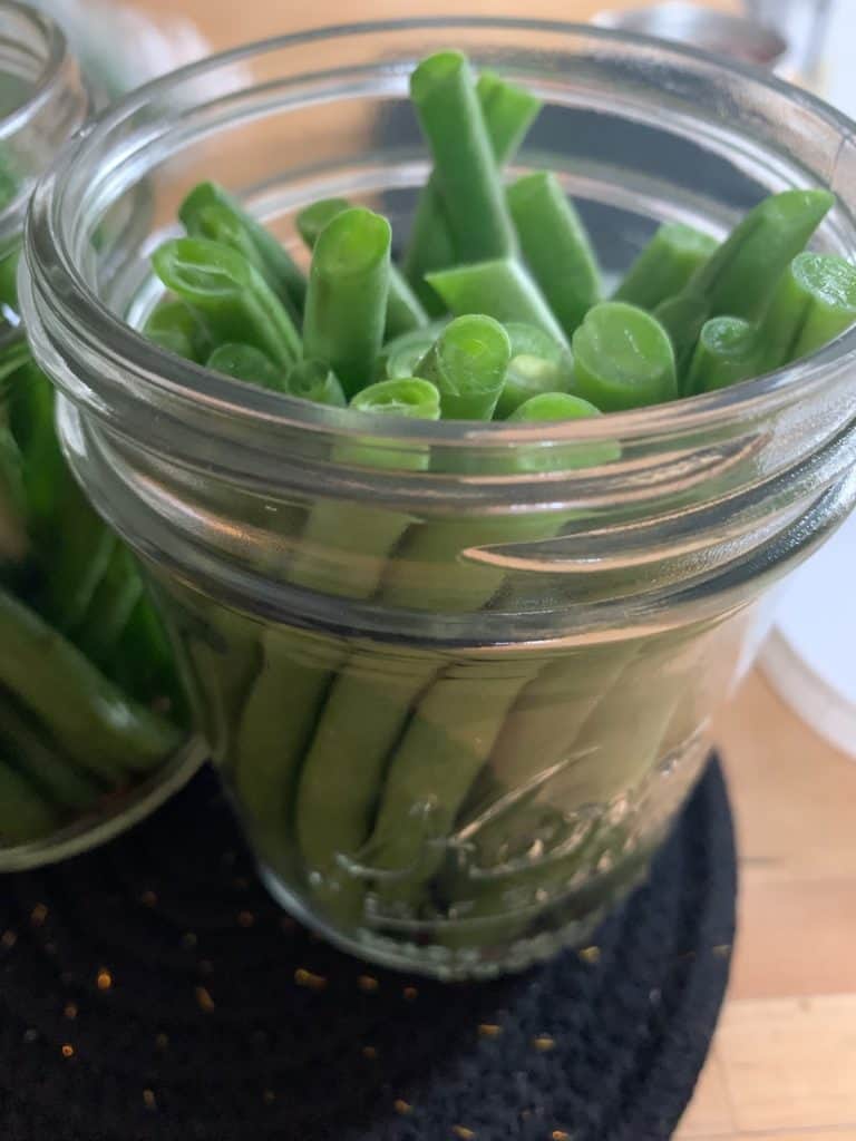 green beans in canning jar
