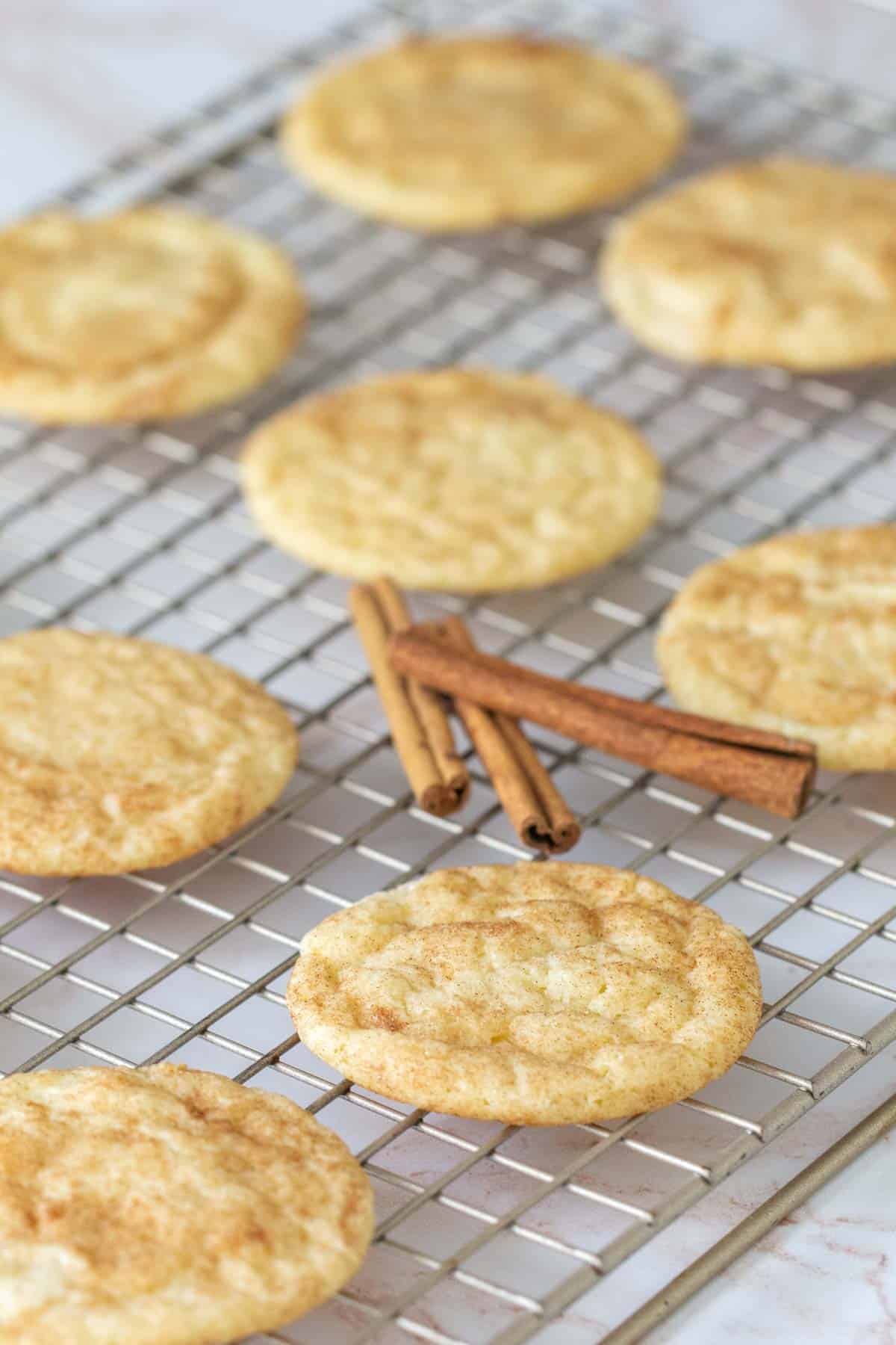 snickerdoodle cookies on cooling rack