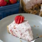 strawberry chiffon pie slice with fork