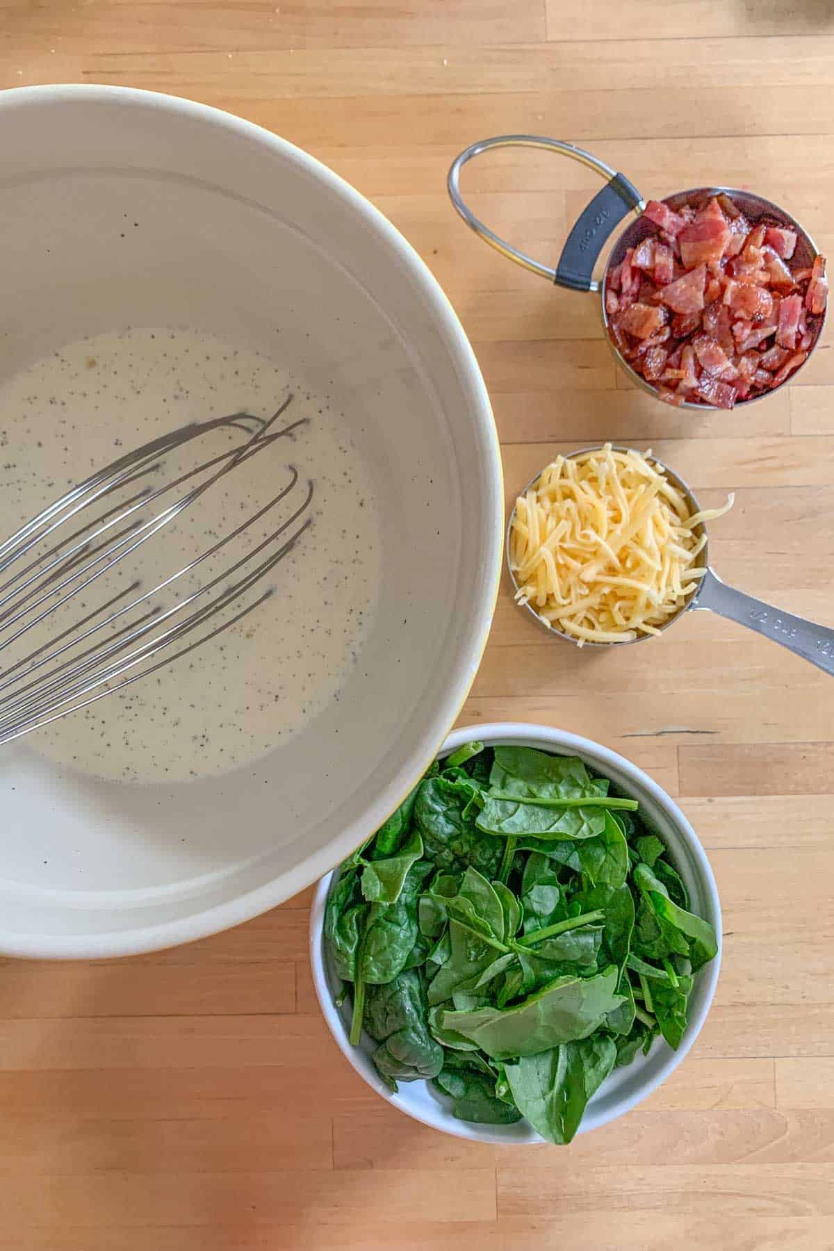 ingredients for bacon spinach quiche