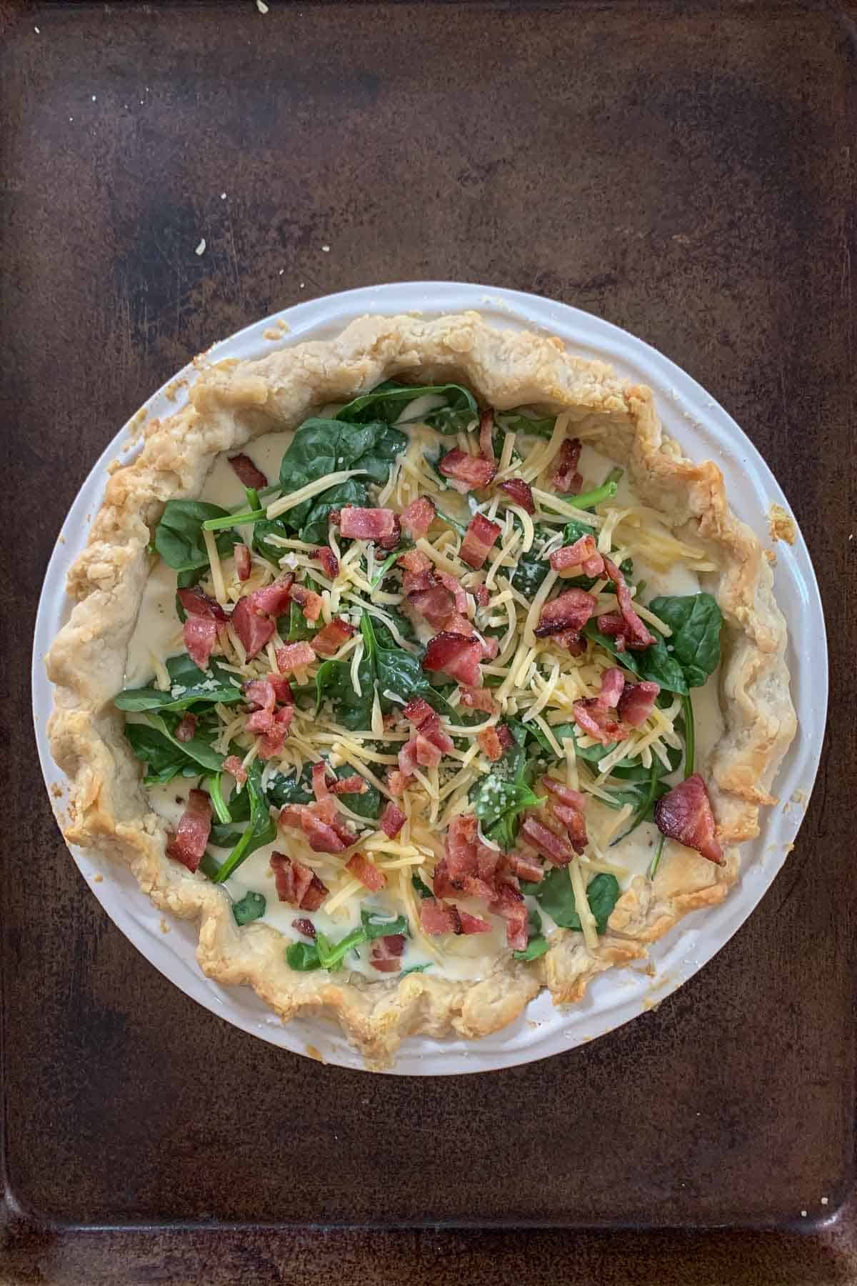 unbaked bacon spinach quiche