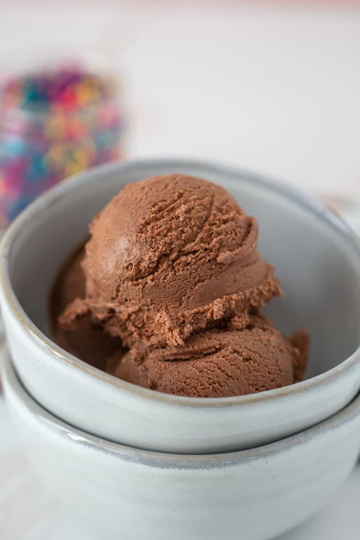 chocolate ice cream in bowl