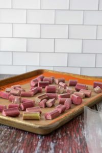frozen rhubarb on sheet pan