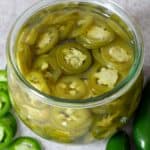 overhead jar of pickled jalapeños