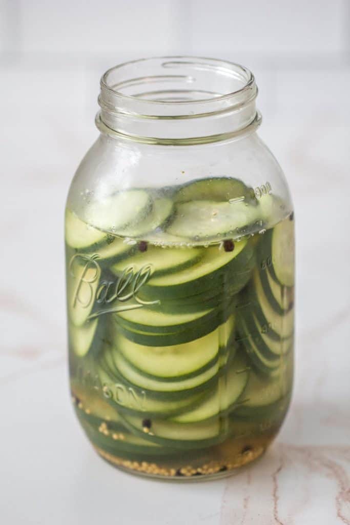 jar of quick pickled cucumbers